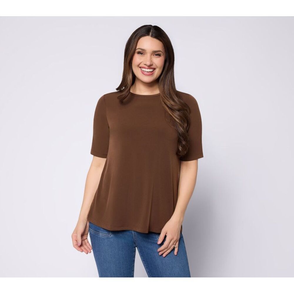 Susan Graver Women's Top Sz 2XS (XXS) Essentials Liquid Knit Brown